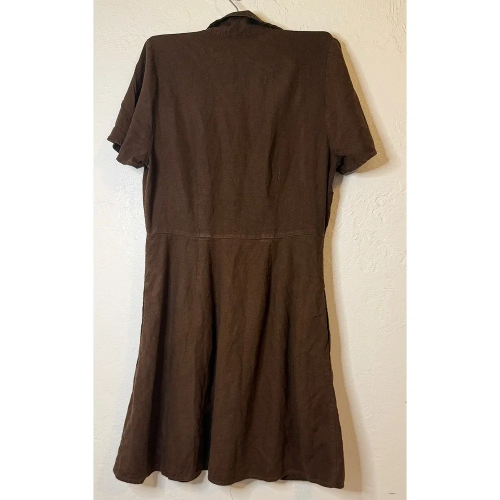 Madewell Brown Linen Blend Button Front Short Sleeve Mini Dress Size 6 - Picture 2 of 7
